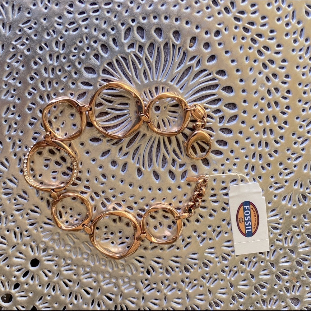 Fossil Gold Circle Bracelet Adorned by crystal embellishments NWT